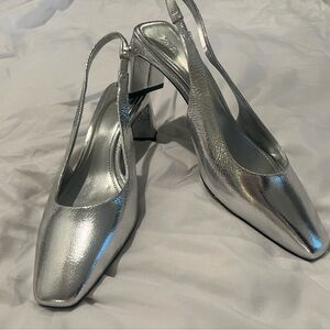 Silver Metallic Slingback Heels